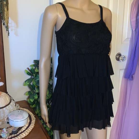 Black ruffle roses layered rhumba ruffles tunic mini dress tank top S - Picture 9 of 11